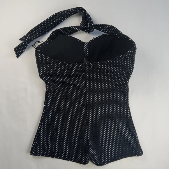 Unique Vintage XL 50'S STYL BEACH BABE Women's Swim Suit NWT BLACK W/ WHITE DOTS - Picture 10 of 16